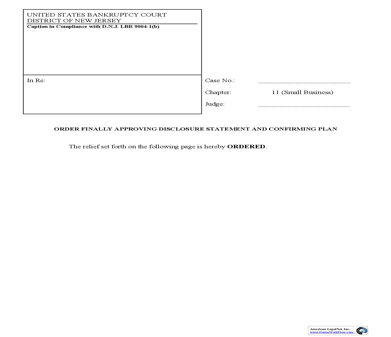 Order Finally Approving Disclosure Statement And Confirming Plan | Pdf Fpdf Doc Docx | New Jersey