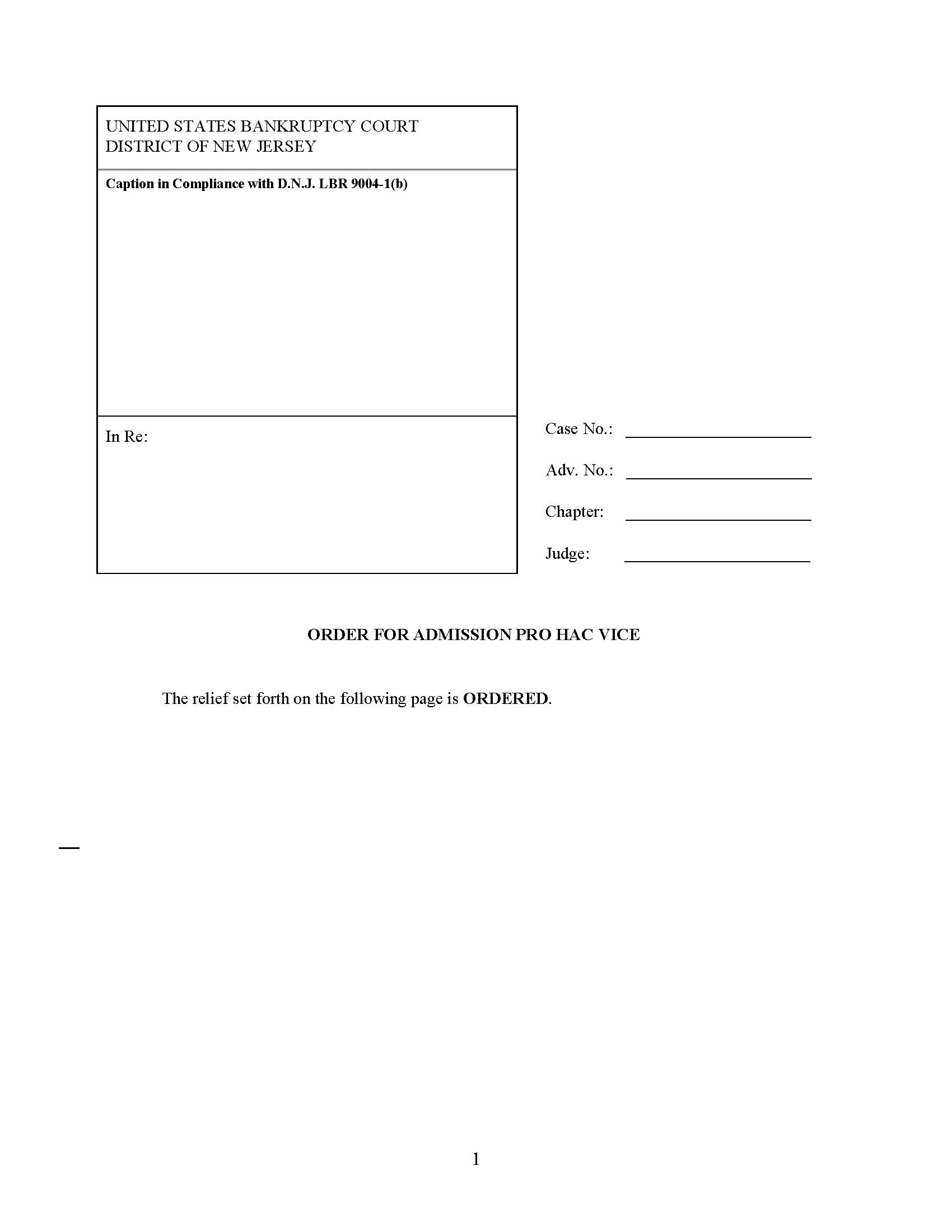 Order For Admission Pro Hac Vice | Pdf Fpdf Doc Docx | New Jersey