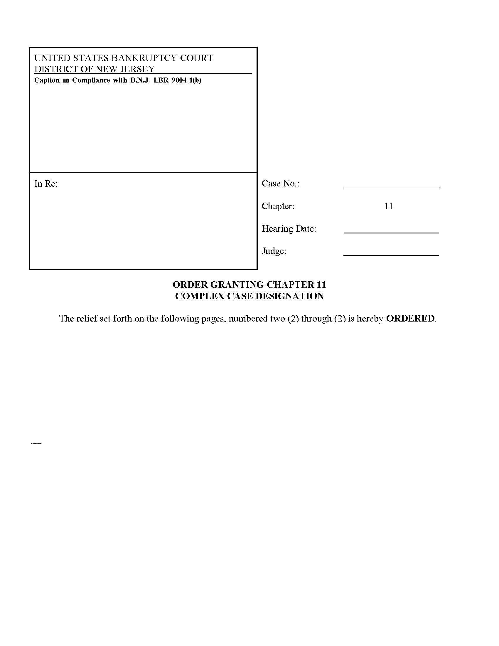 Order Granting Complex Chapter 11 Case Designation | Pdf Fpdf Doc Docx | New Jersey