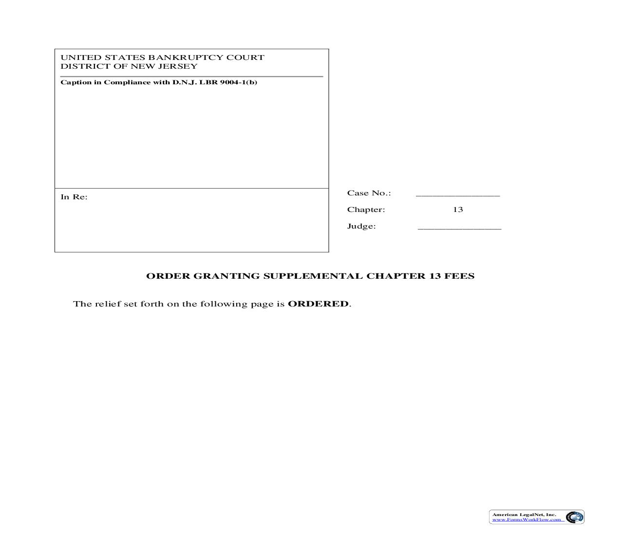 Order Granting Supplemental Chapter 13 Fees | Pdf Fpdf Doc Docx | New Jersey