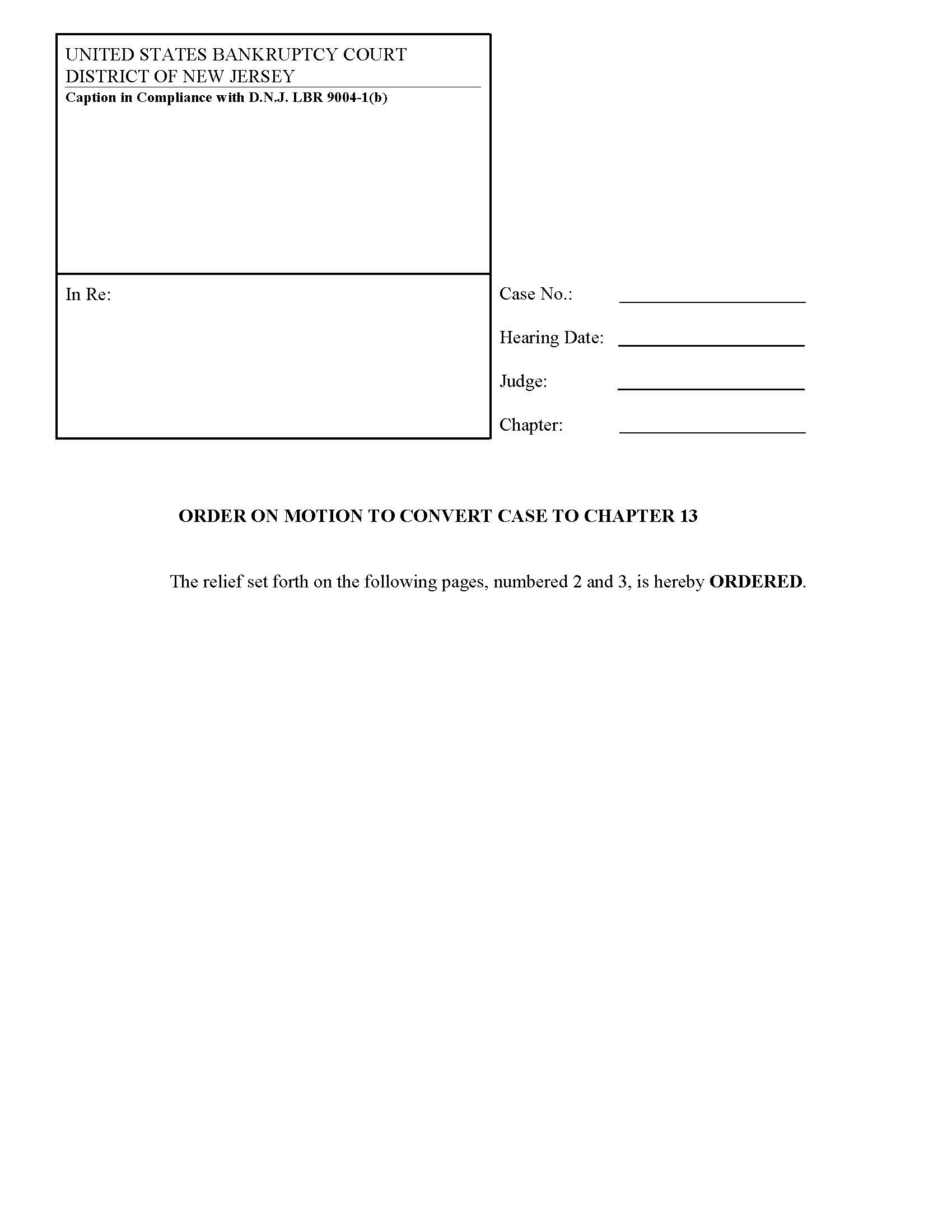Order On Motion To Convert Case To Chapter 13 | Pdf Fpdf Doc Docx | New Jersey