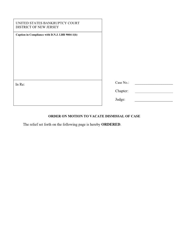 Order On Motion To Vacate Dismissal Of Case {NJB OMVDC} | Pdf Fpdf Docx | New Jersey