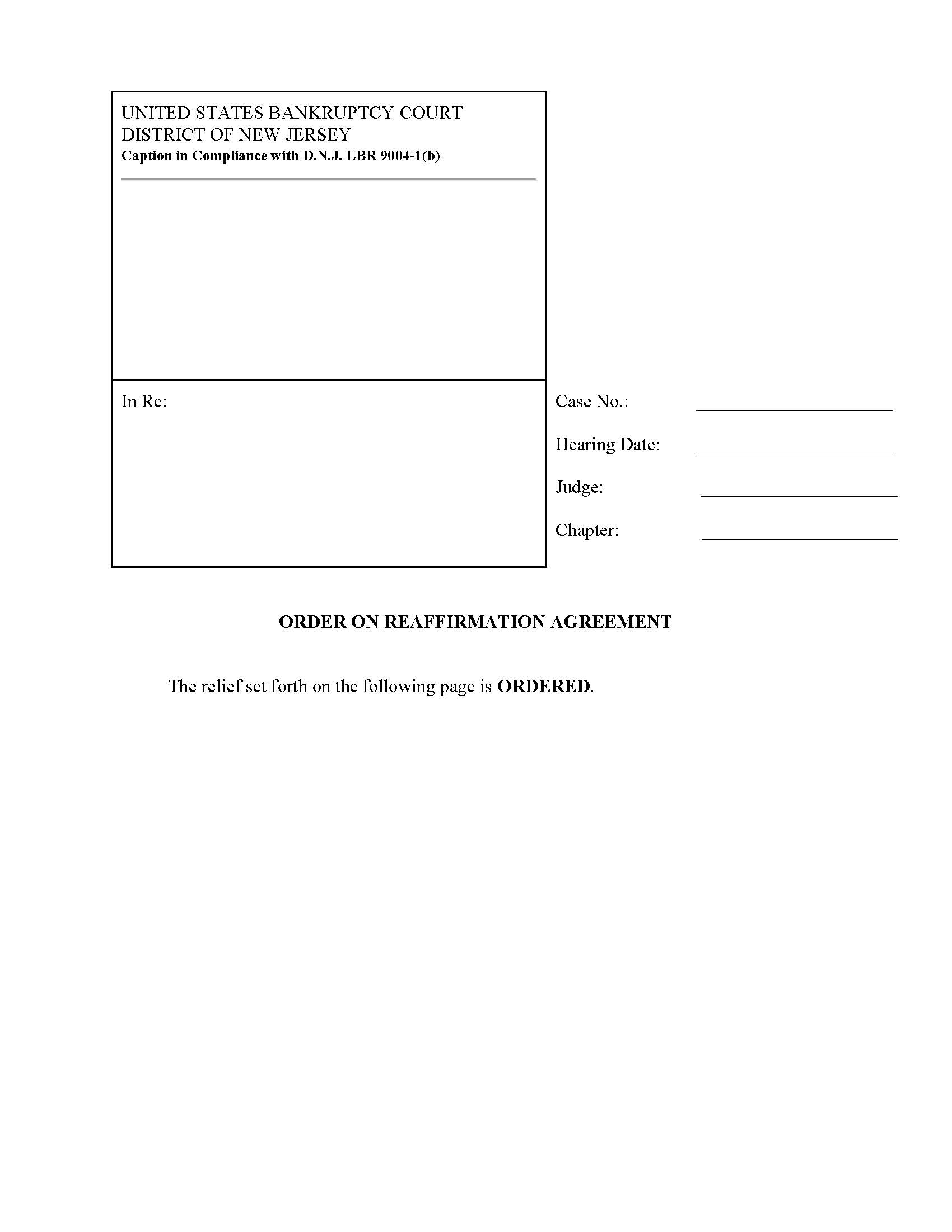 Order On Reaffirmation Agreement | Pdf Fpdf Docx | New Jersey
