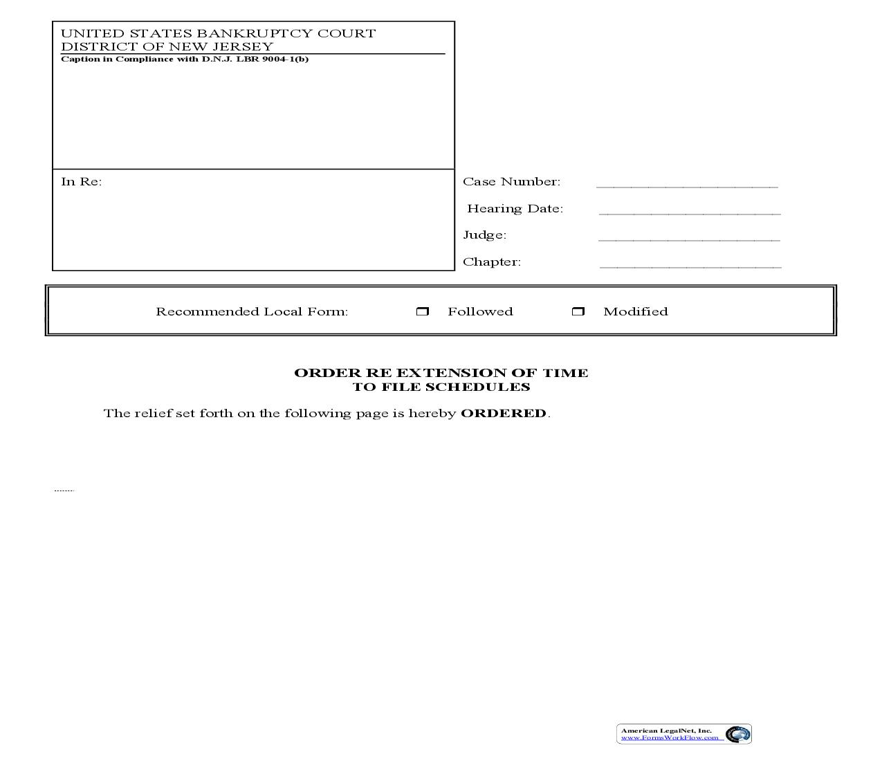 Order Re Extension Of Time To File Schedules | Pdf Fpdf Doc Docx | New Jersey