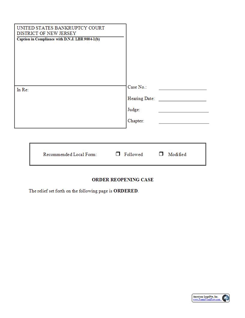 Order Reopening Case | Pdf Fpdf Docx | New Jersey