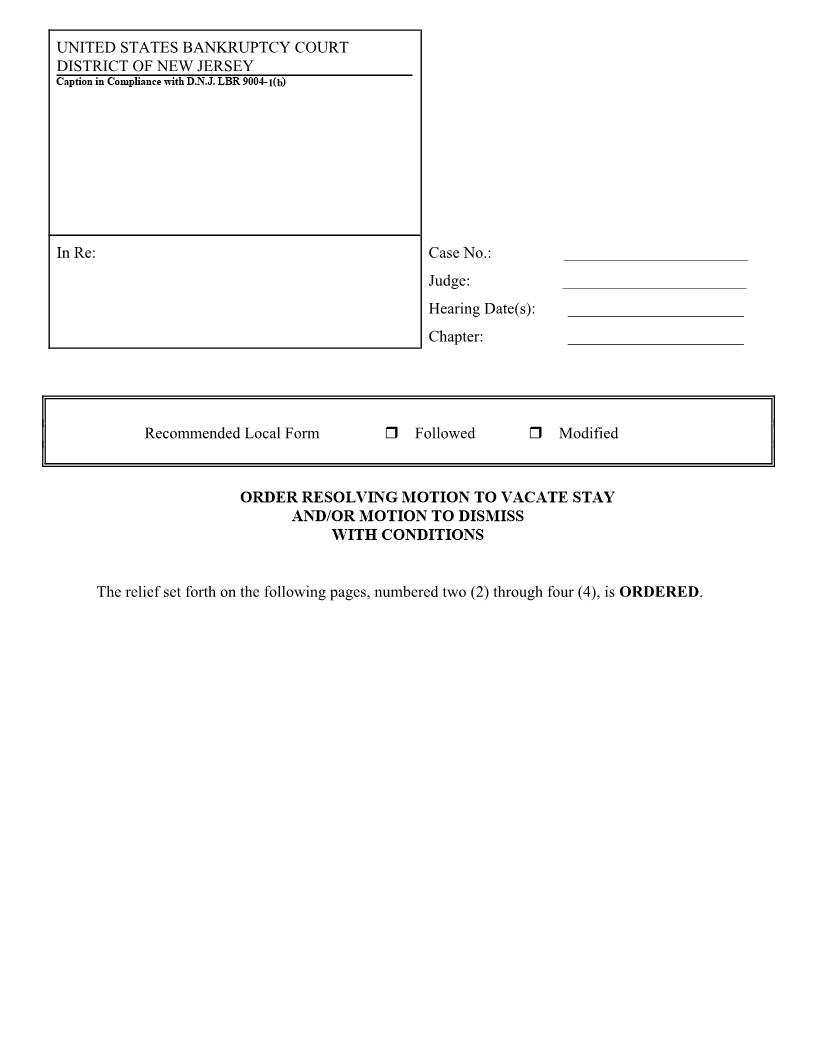Order Resolving Motion To Vacate Stay Motion To Dismiss With Conditions {NJB OVSDWC} | Pdf Fpdf Docx | New Jersey
