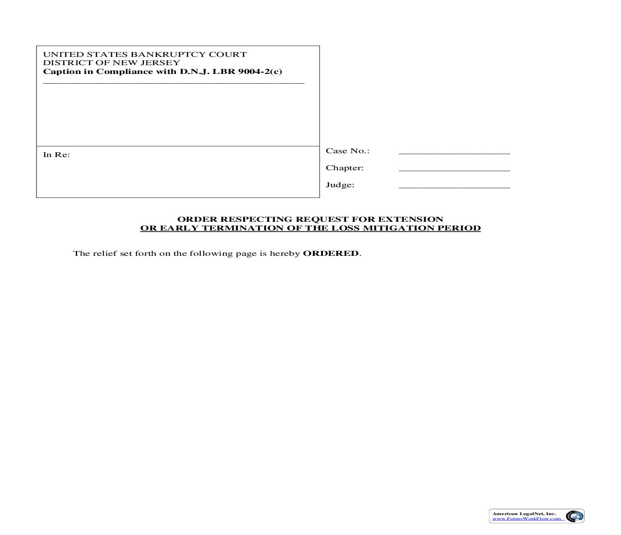 Order Respecting Request For Extension Or Early Termination Of Loss Mitigation Period {NJB OETLM} | Pdf Fpdf Doc Docx | New Jersey