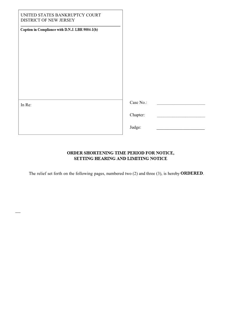 Order Shortening Time Period For Notice Setting Hearing Limiting Notice {NJB OSTP} | Pdf Fpdf Docx | New Jersey