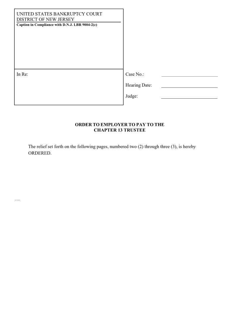 Order To Employer To Pay To The Chapter 13 Trustee {NJB OEPCh13T} | Pdf Fpdf Docx | New Jersey