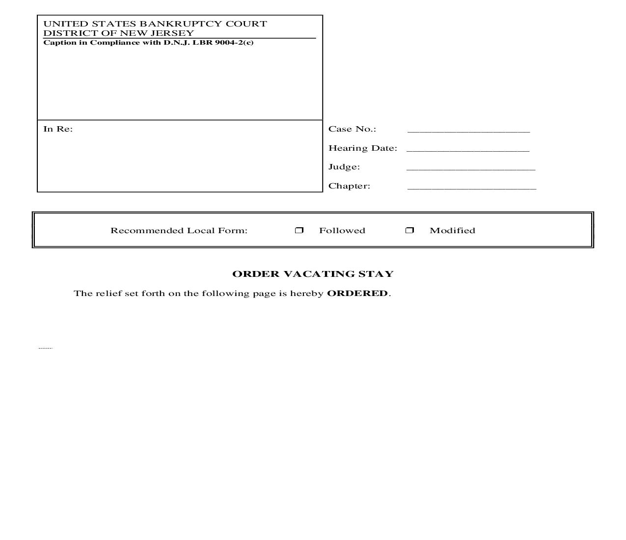 Order Vacating Stay | Pdf Fpdf Doc Docx | New Jersey