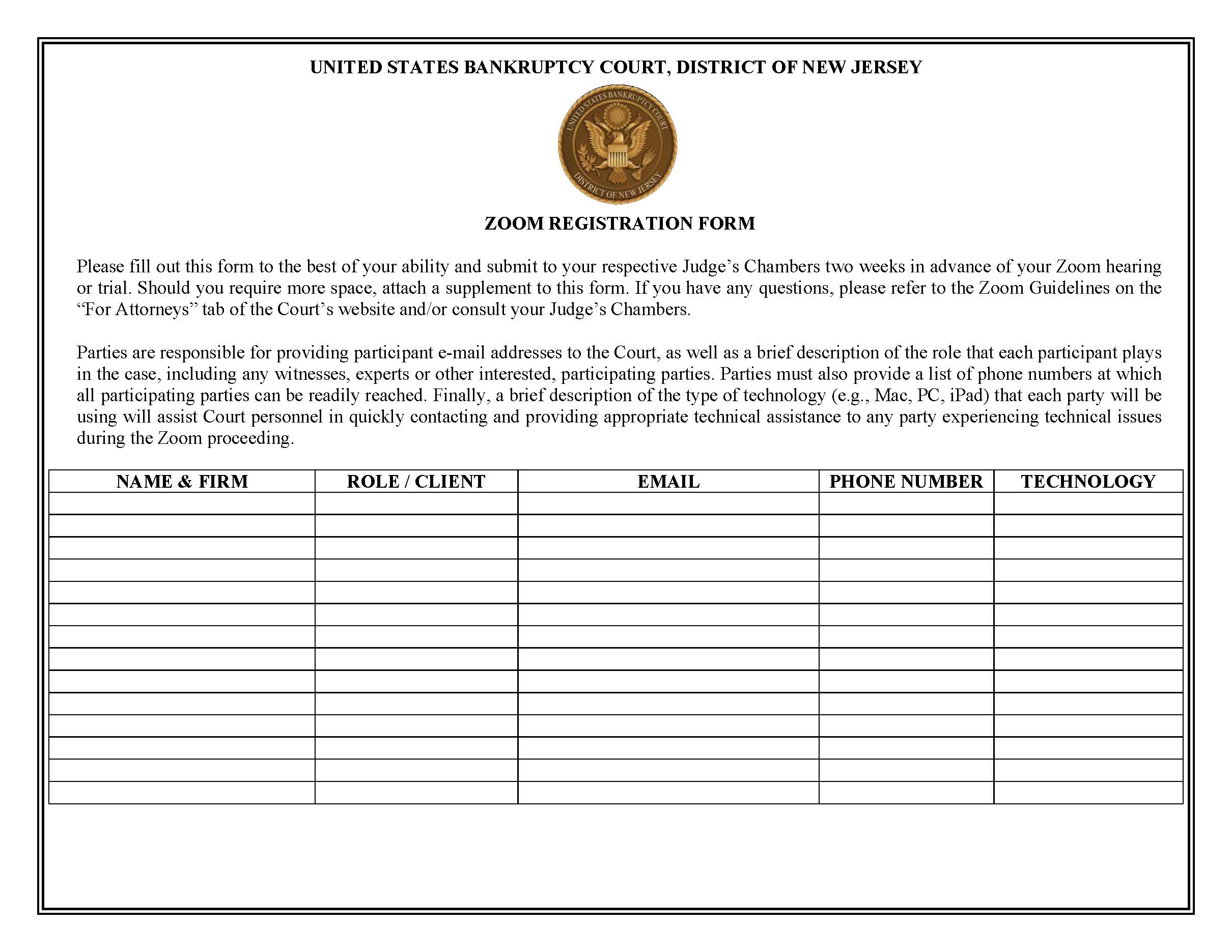 Zoom Registration Form | Pdf Fpdf Docx | New Jersey