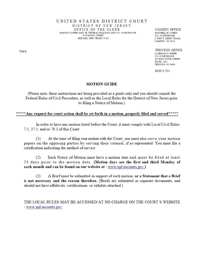Notice Of Motion With Certificate Of Service {NJD NMCS} | Pdf Fpdf Docx | New Jersey