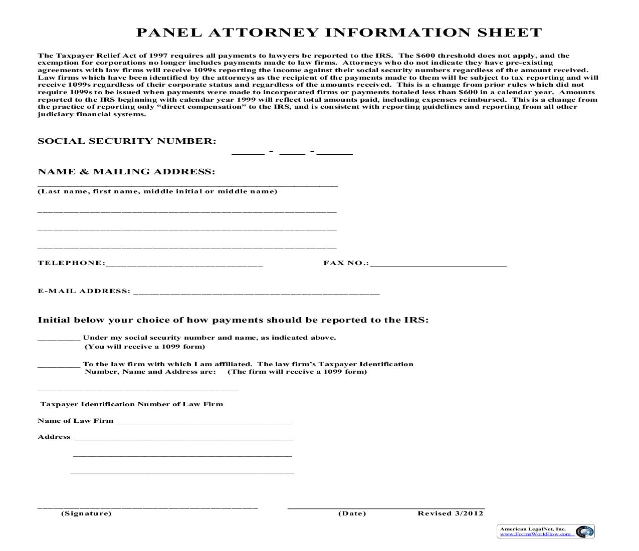 Panel Attorney Information Sheet (CJA) | Pdf Fpdf Doc Docx | New Jersey