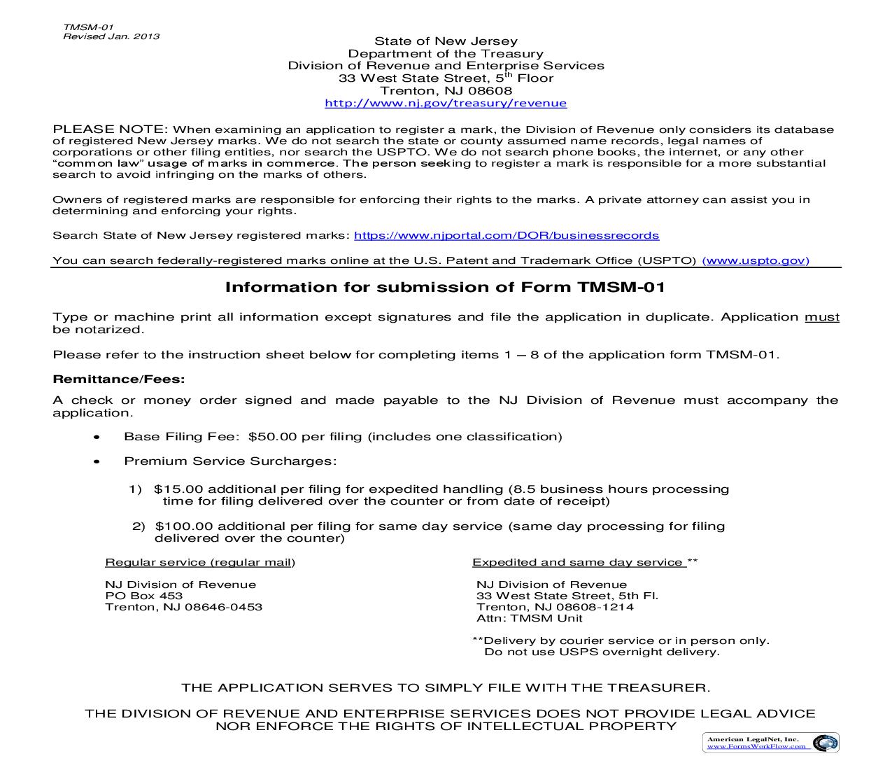 Original Application To Register A Trade Or Service Mark {TMSM-01} | Pdf Fpdf Doc Docx | New Jersey