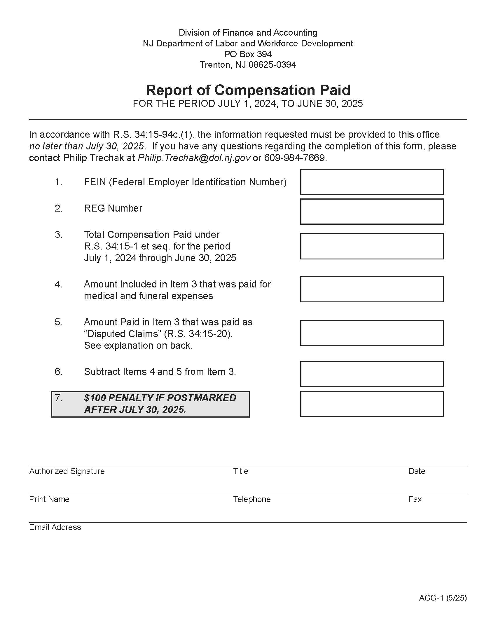 Report Of Compensation Paid {ACG-1} | Pdf Fpdf Docx | New Jersey