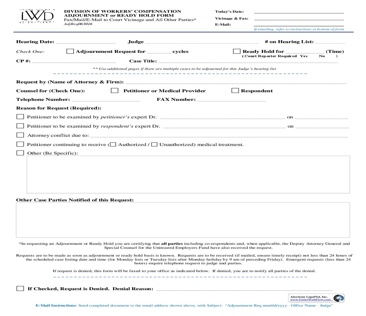 Adjournment Or Ready Hold Form | Pdf Fpdf Doc Docx | New Jersey