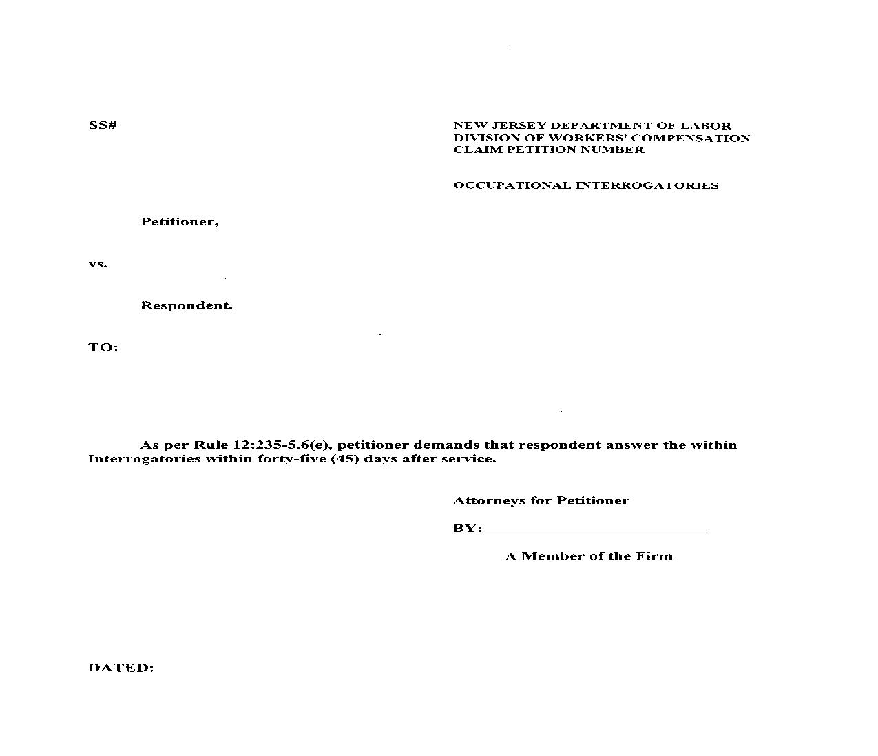 Petitioner's Occupational Interrogatories | Pdf Fpdf Doc Docx | New Jersey