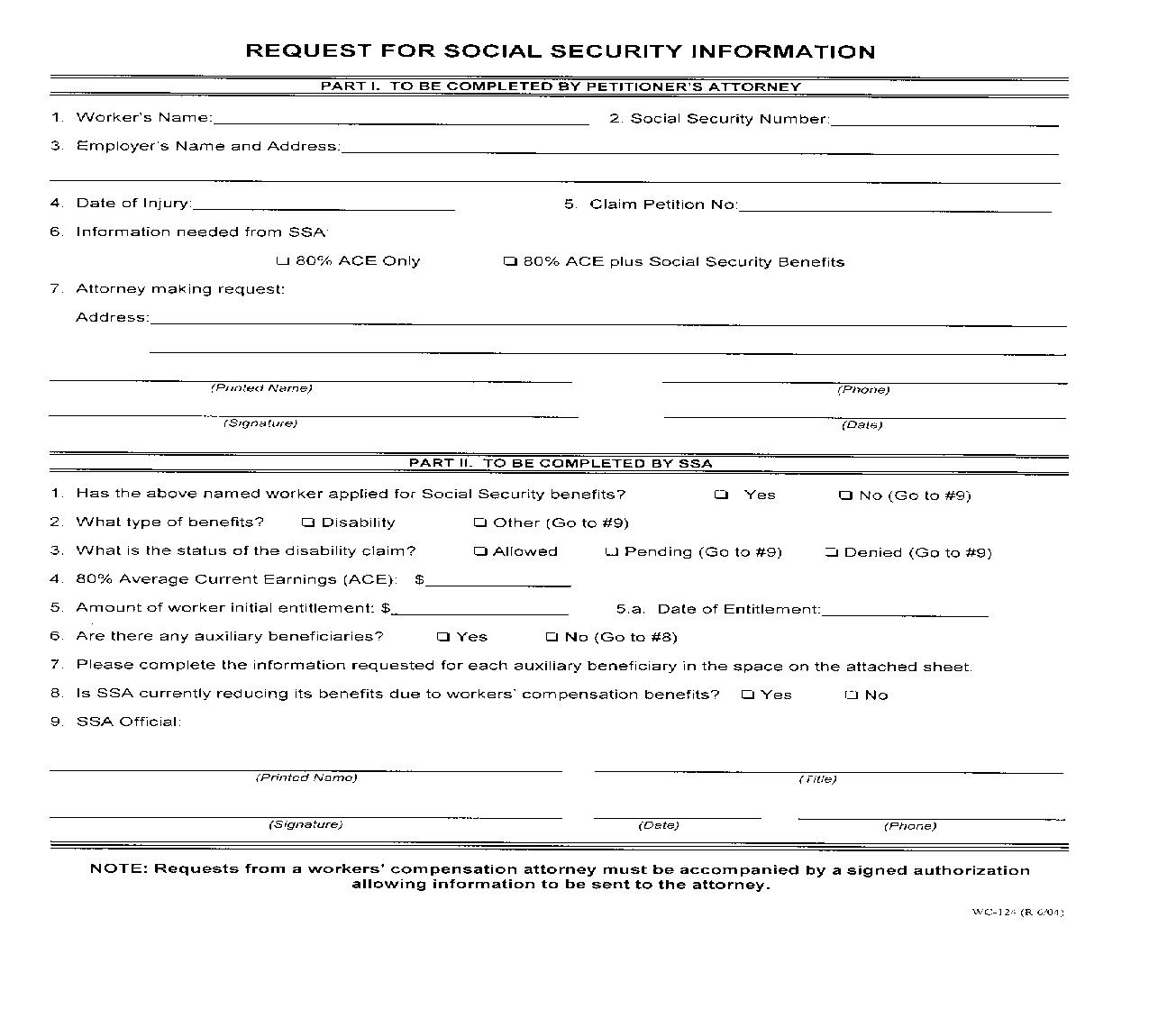 Request For Social Security Information {WC-124} | Pdf Fpdf Doc Docx | New Jersey