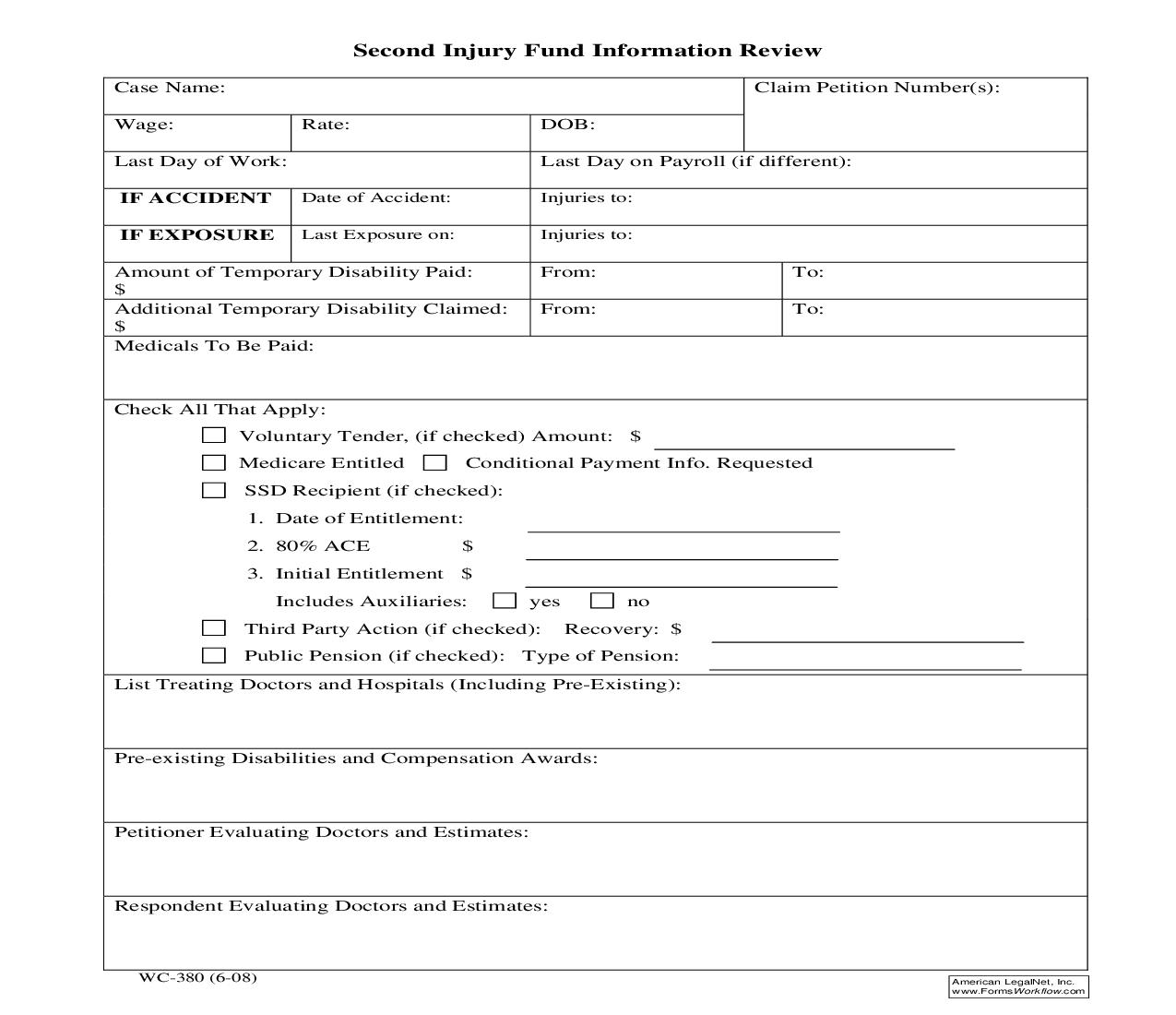 Second Injury Fund Information Review Sheet {WC-380} | Pdf Fpdf Doc Docx | New Jersey