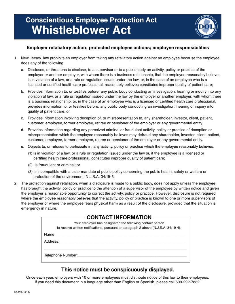 CEPA – Whistleblower Act | Pdf Fpdf Docx | New Jersey