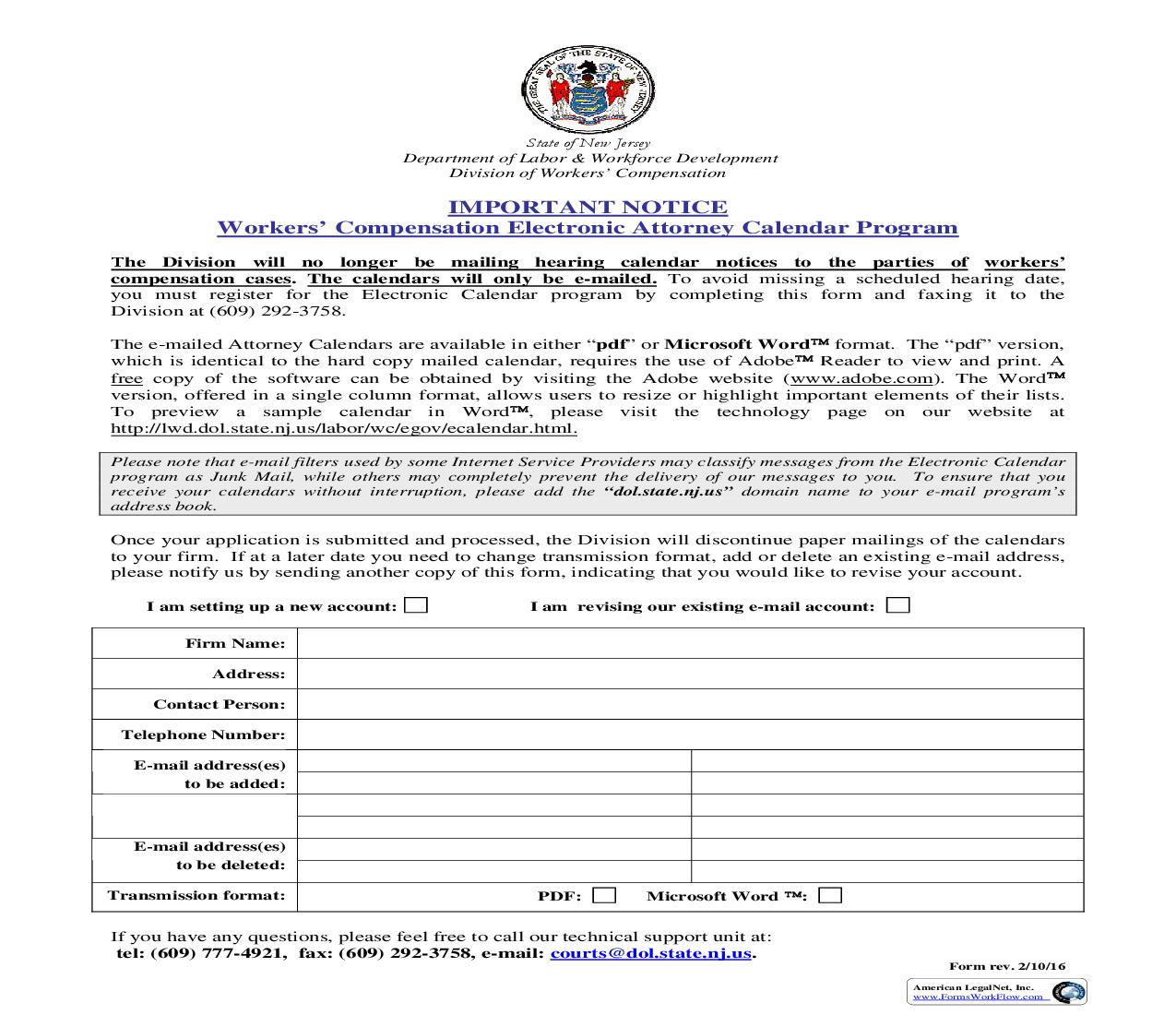 Electronic Attorney Calendar Program | Pdf Fpdf Doc Docx | New Jersey