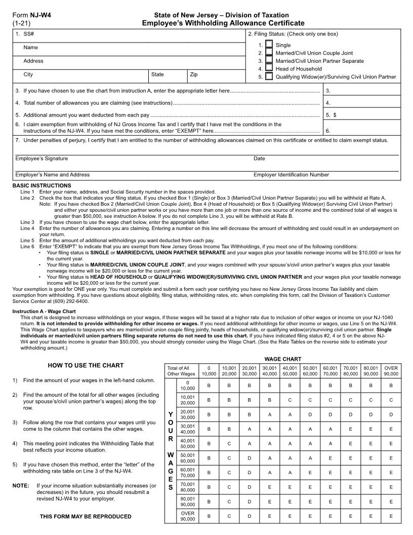 NJ W-4 | Pdf Fpdf Docx | New Jersey