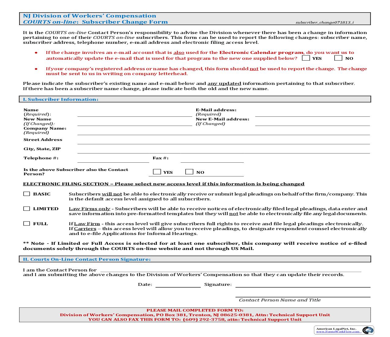 Subscriber Change Form | Pdf Fpdf Doc Docx | New Jersey