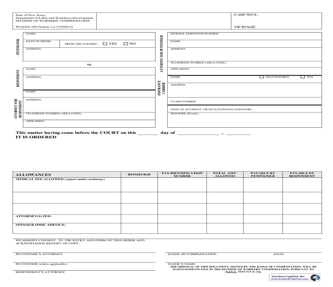 Order (Generic) {WC(DO)-100} | Pdf Fpdf Doc Docx | New Jersey