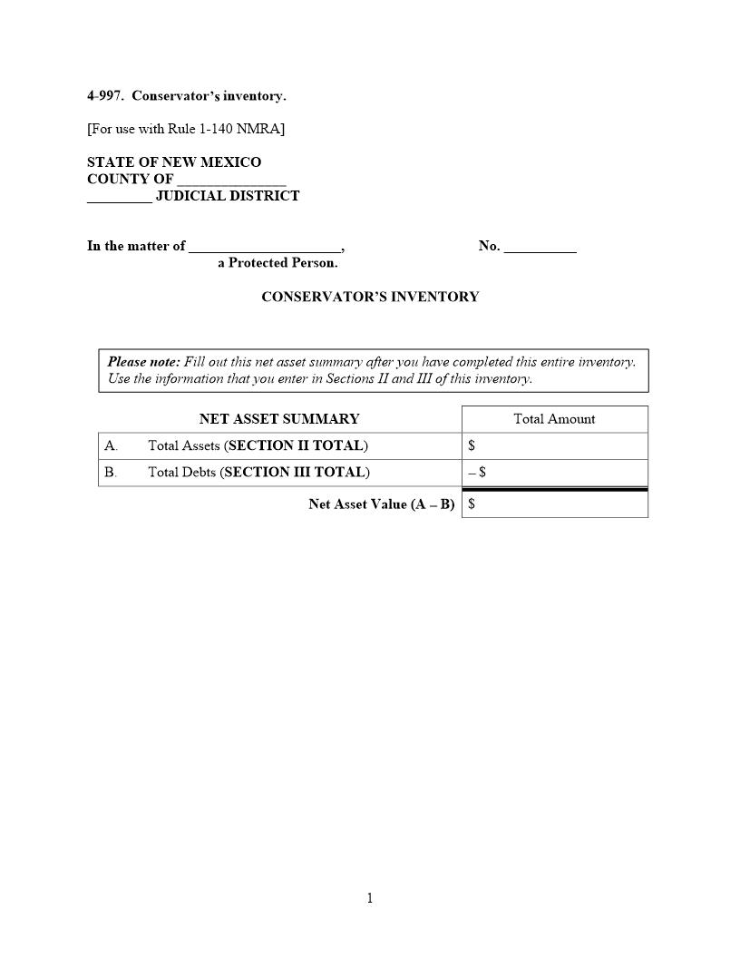 Conservator Inventory {4-997} | Pdf Fpdf Docx | New Mexico
