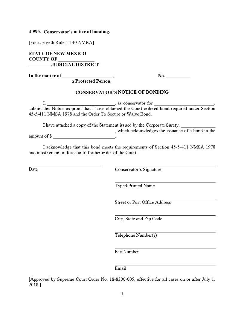 Conservator Notice Of Bonding {4-995} | Pdf Fpdf Docx | New Mexico