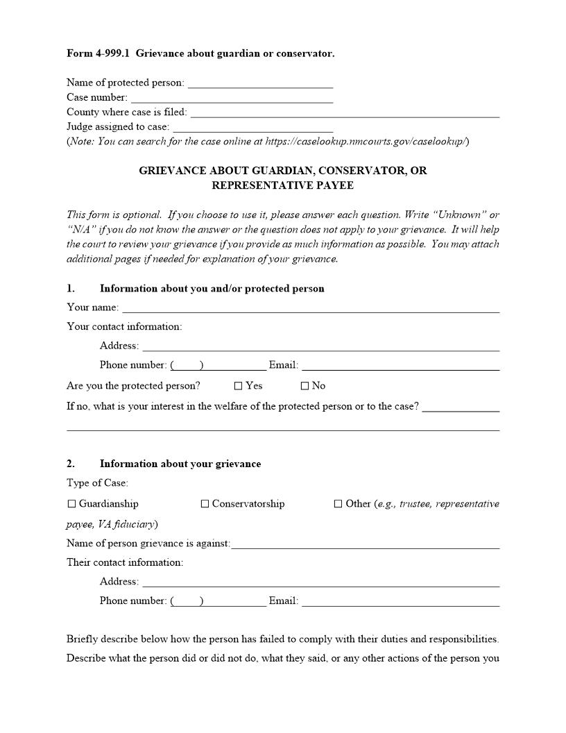 Grievance About Guardian Or Conservator {4-999.1}.PDF | Pdf Fpdf Docx | New Mexico