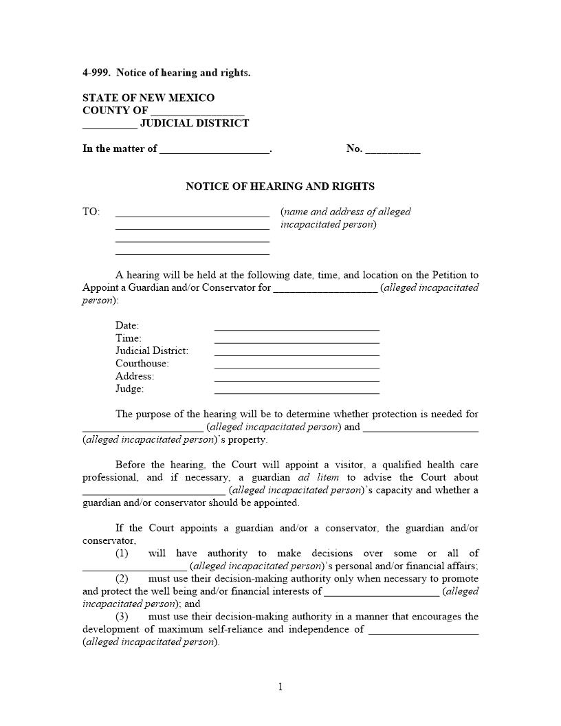 Notice Of Hearing And Rights {4-999} | Pdf Fpdf Docx | New Mexico