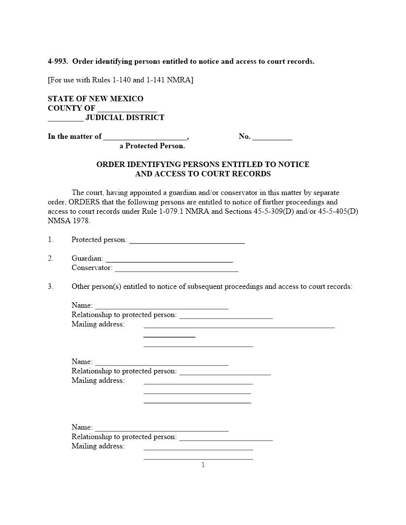 Order Identifying Persons Entitled To Notice {4-993} | Pdf Fpdf Docx | New Mexico