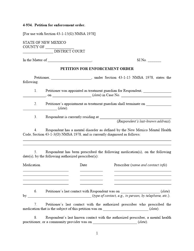 Petition For Enforcement Order {4-934} | Pdf Fpdf Docx | New Mexico