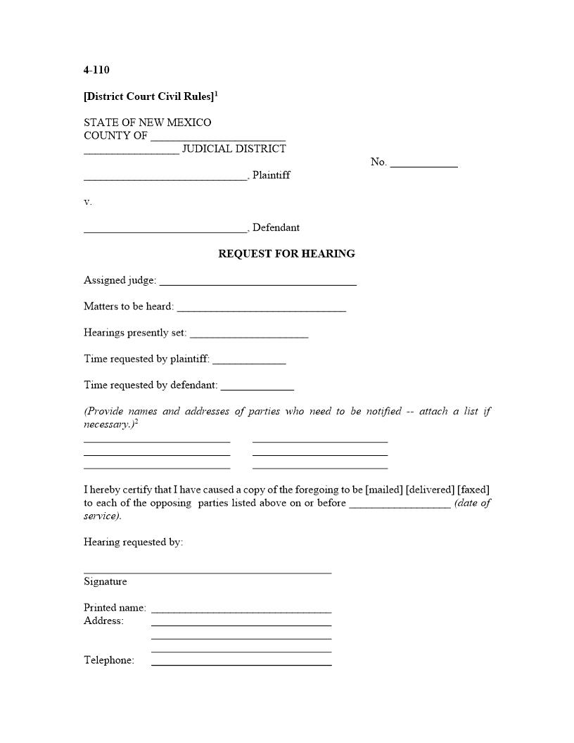 Request For Hearing {4-110} | Pdf Fpdf Doc Docx | New Mexico