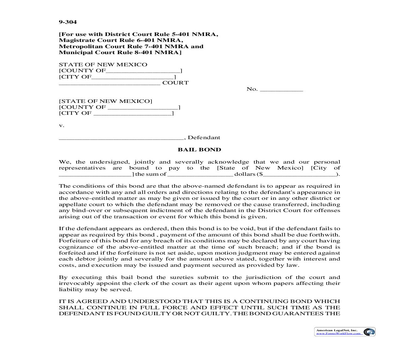 Bail Bond {9-304} | Pdf Fpdf Doc Docx | New Mexico