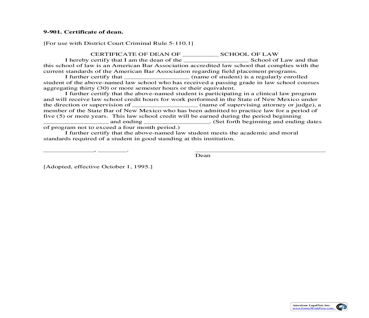 Certificate Of Dean {9-901} | Pdf Fpdf Doc Docx | New Mexico