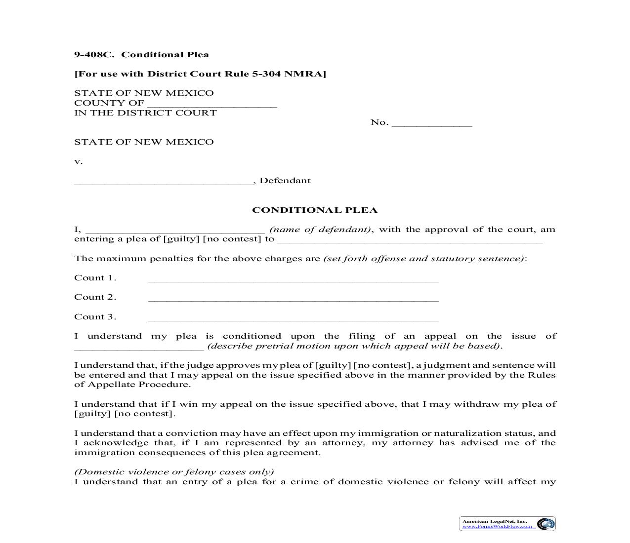 Conditional Plea {9-408C} | Pdf Fpdf Doc Docx | New Mexico