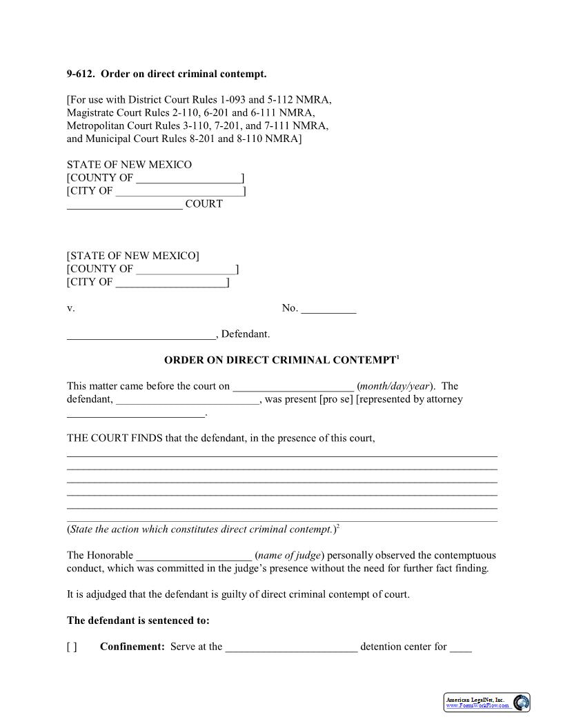 Criminal Contempt {9-612} | Pdf Fpdf Docx | New Mexico