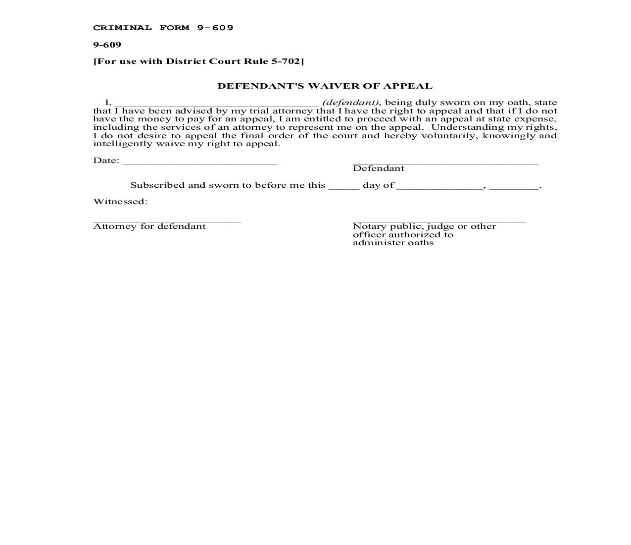 Defendants Waiver Of Appeal {9-609} | Pdf Fpdf Doc Docx | New Mexico