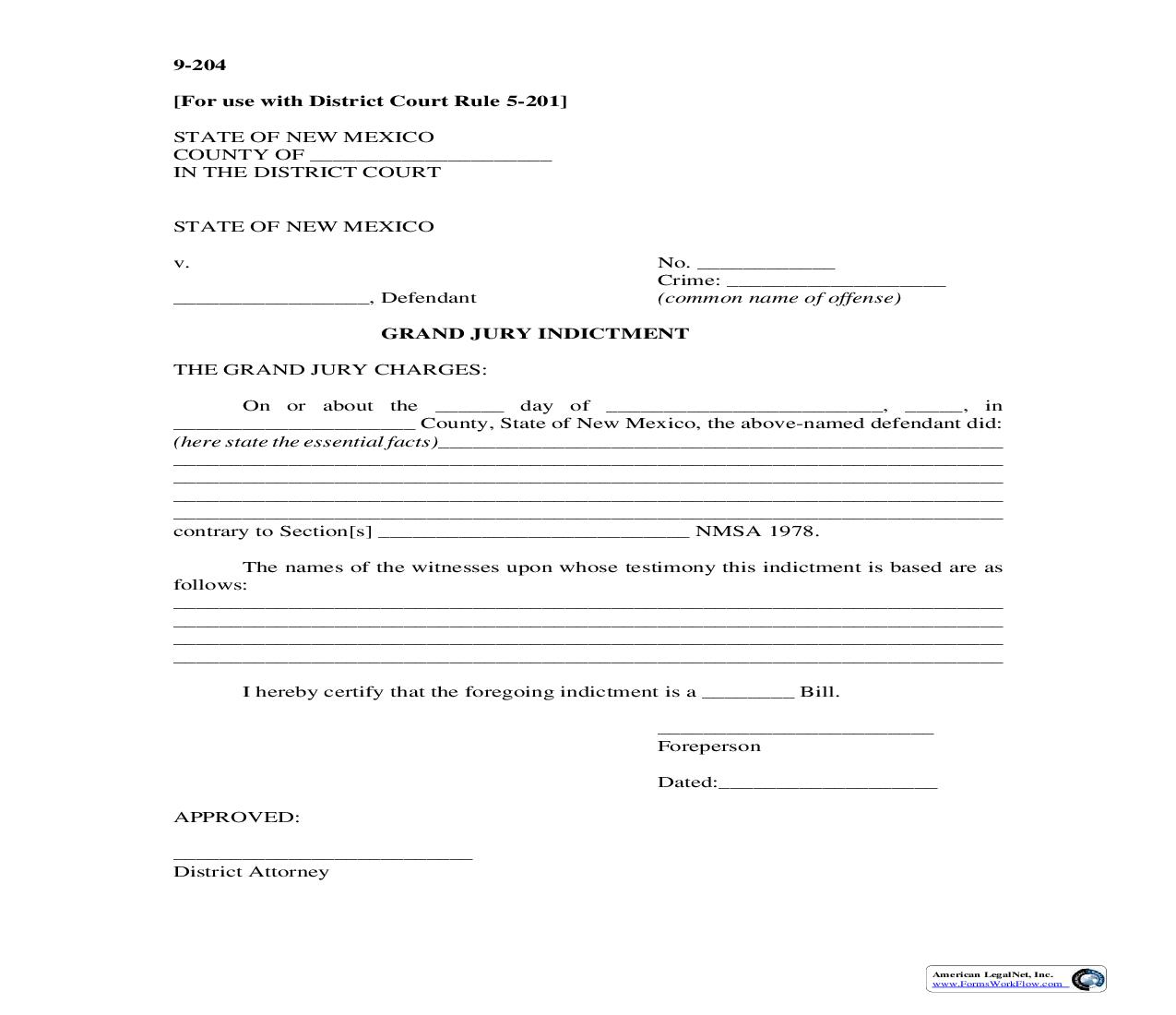 Grand Jury Indictment {9-204} | Pdf Fpdf Doc Docx | New Mexico