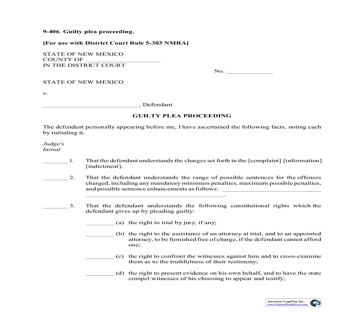 Guilty Plea Proceeding {9-406} | Pdf Fpdf Doc Docx | New Mexico