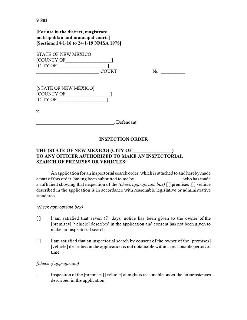 Inspection Order {9-802} | Pdf Fpdf Doc Docx | New Mexico