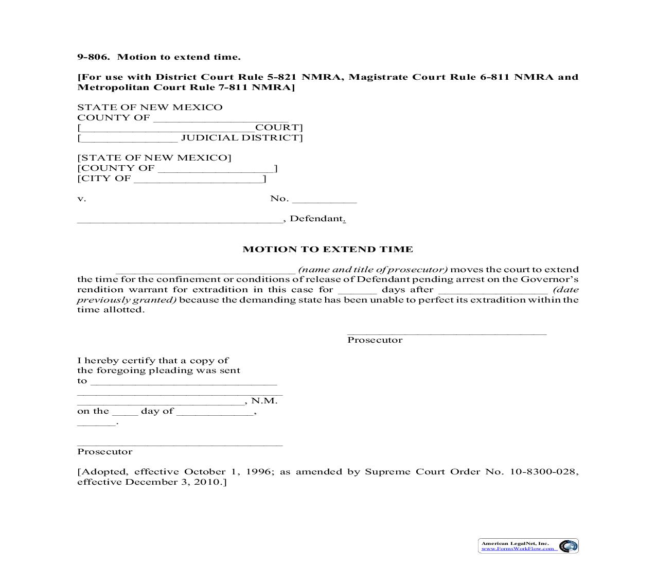 Motion To Extend Time {9-806} | Pdf Fpdf Doc Docx | New Mexico