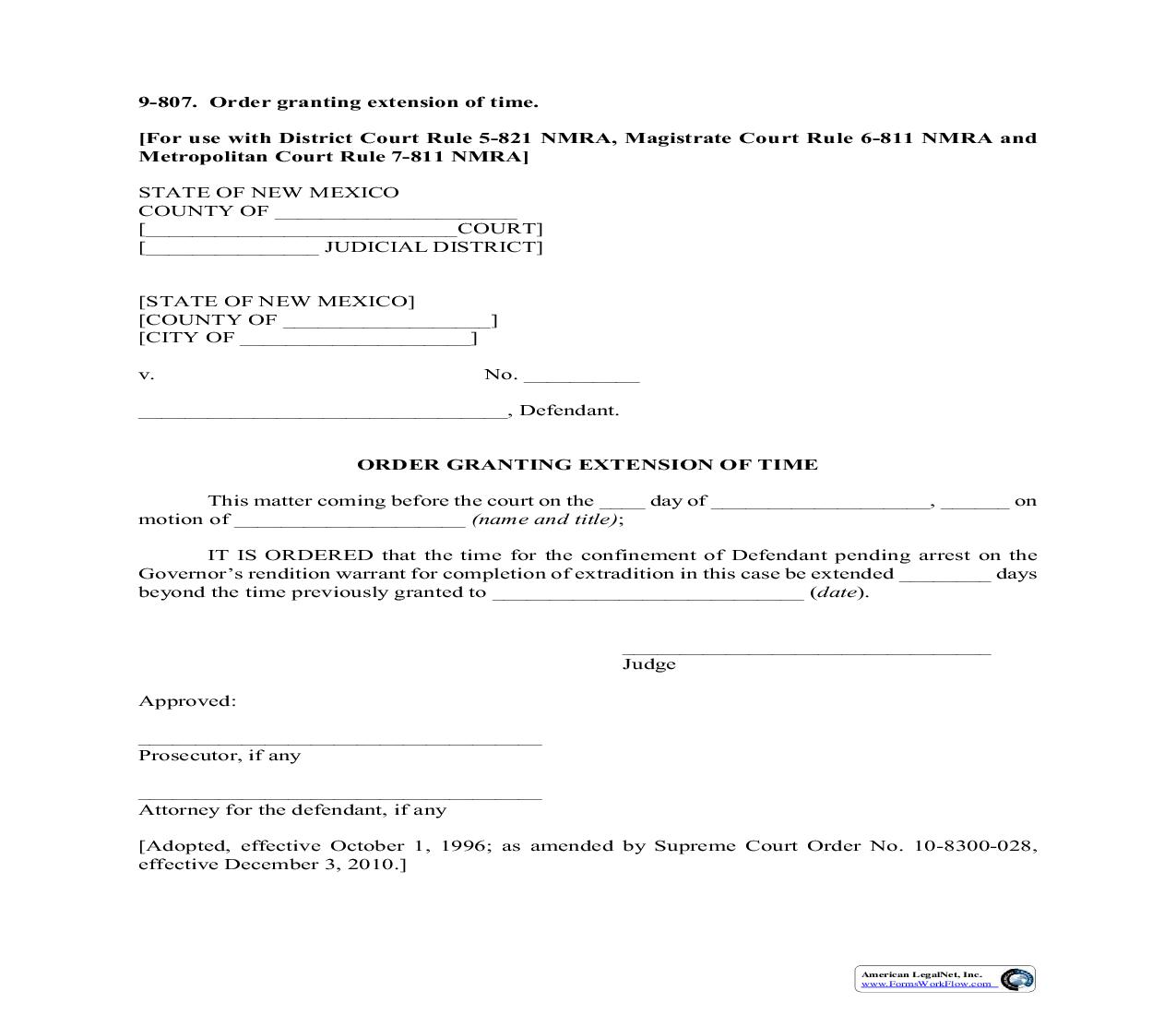 Order Granting Extension Of Time {9-807} | Pdf Fpdf Doc Docx | New Mexico