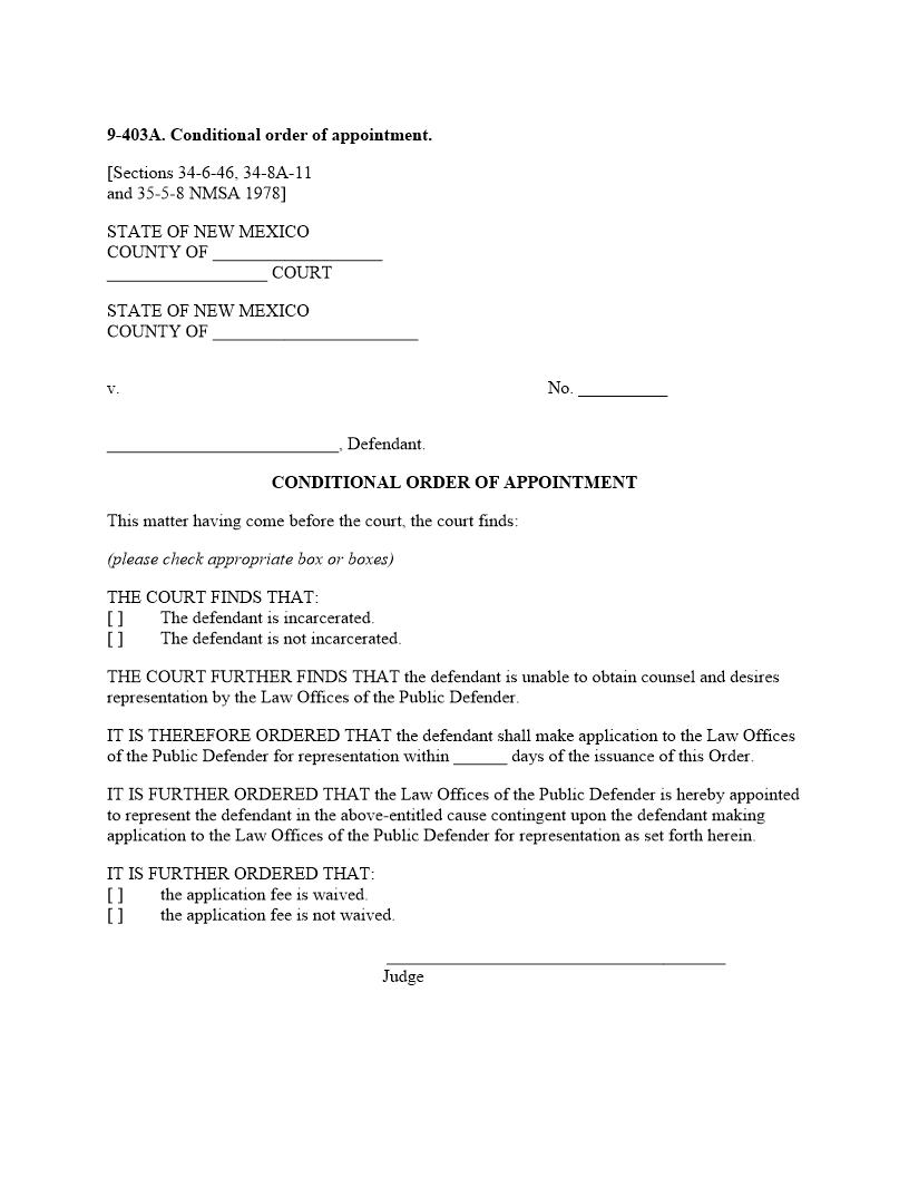 Order Of Appointment (Of Counsel For Indigent Defendant) {9-403A} | Pdf Fpdf Doc Docx | New Mexico