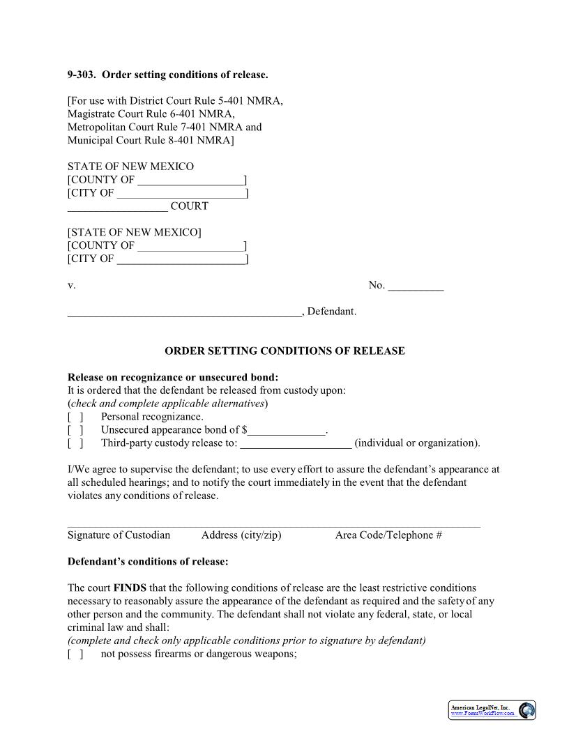 Order Setting Conditions Of Release {9-303} | Pdf Fpdf Docx | New Mexico