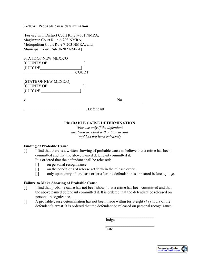 Probable Cause Determination {9-207A} | Pdf Fpdf Docx | New Mexico