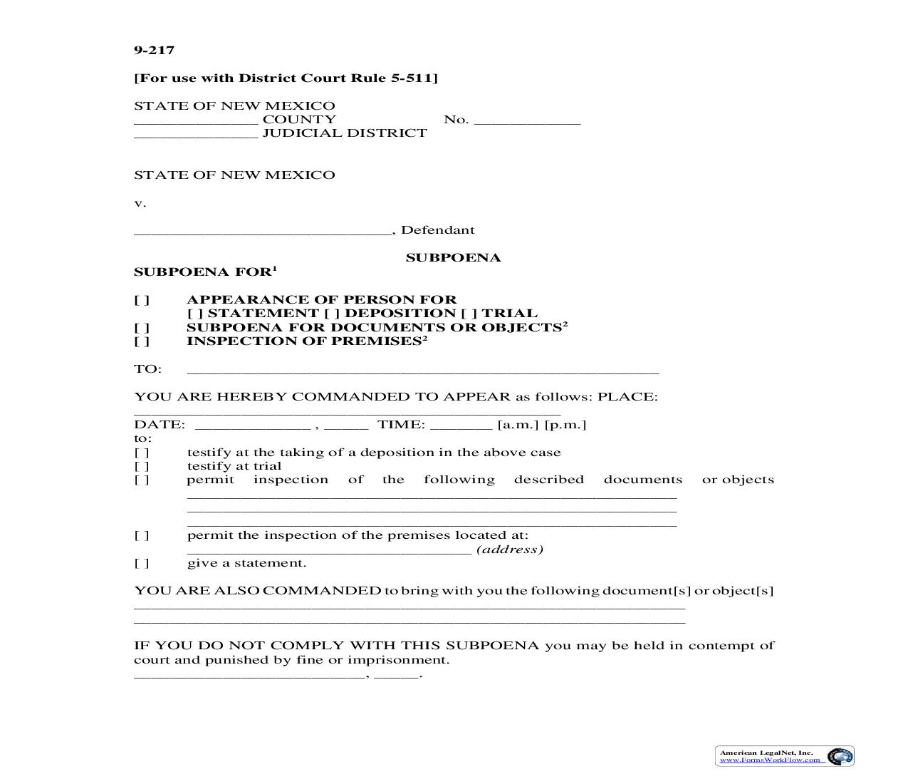 Subpoena {9-217} | Pdf Fpdf Doc Docx | New Mexico