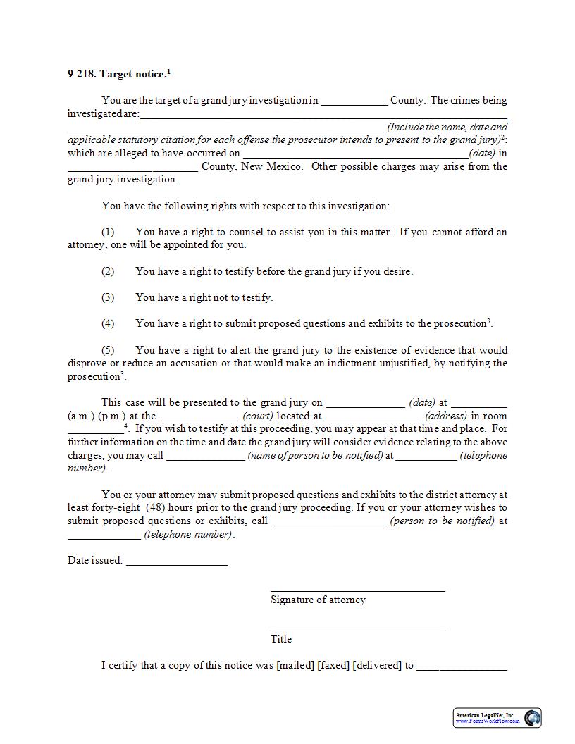 Target Notice {9-218} | Pdf Fpdf Docx | New Mexico